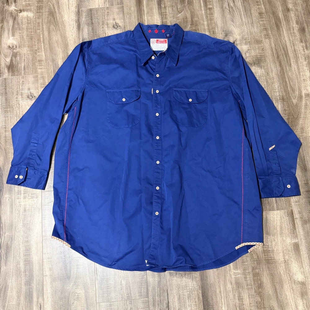 Robert Graham Mens 4XLB Button Down Shirt Long Sleeve Blue Cotton Big and Tall